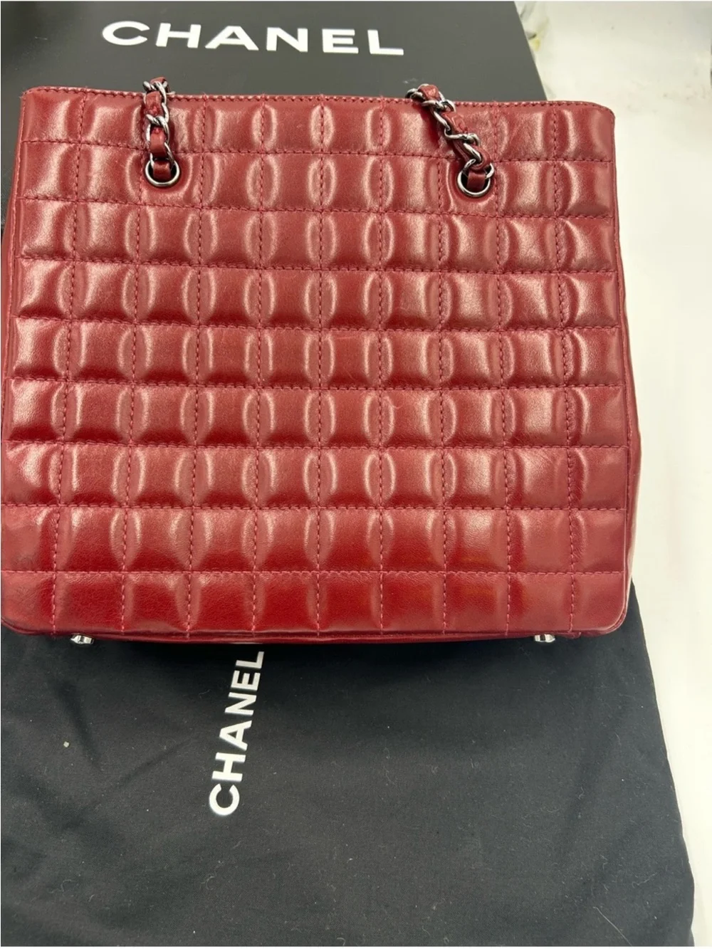 CHANEL Chocolate Bar, Mademoiselle reissue square tote Bag